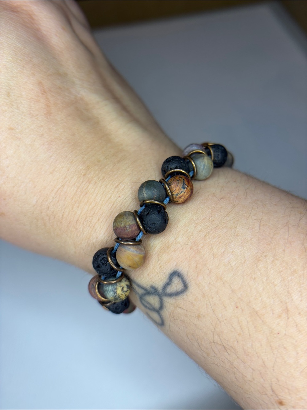 handcrafted, artisan , lava bead, and assorted Jasper beaded bracelet